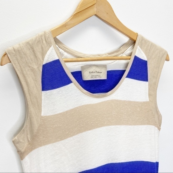 Zara Collection Linen Striped Mini Dress Sz L (Juniors) - Picture 3 of 6